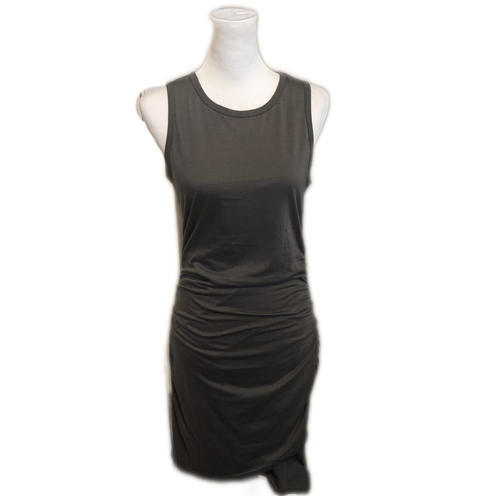 Charcoal gray sleeveless ruched bodycon mini dress, size M